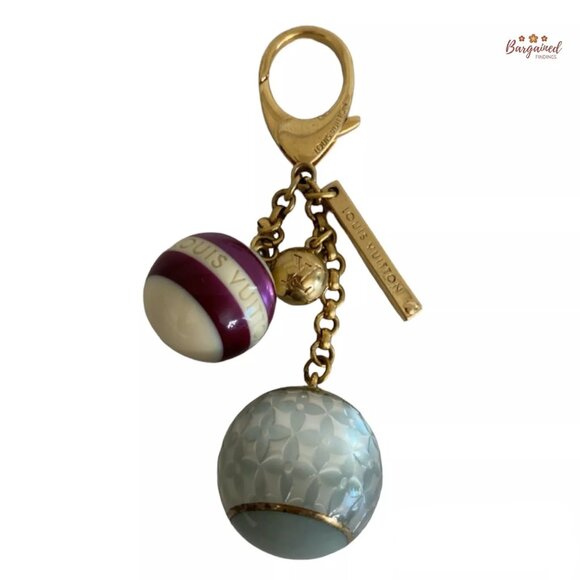 Authentic LOUIS VUITTON Jade/Purple/Cream Fleur Ball Bag Charms